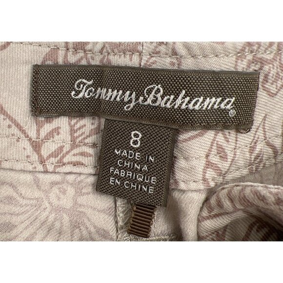 Tommy Bahama Womens Floral Print Cotton Shorts Size 8 Beige & Brown Lightweight - Picture 2 of 7
